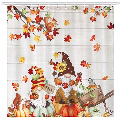 Arquiel Duschvorhang Ahornblatt Wichtel Herbst Waschbar 182x182 cm Polyester Badezimmervorhang Dekor für Bad Dusche Badezimmer mit 12 Ösen und Ringen