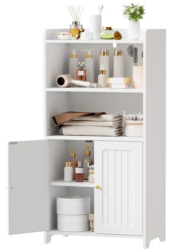 BEWISHOME Badezimmerschrank, Kleiner Badschrank | Bad Schrank mit 2 Türen und 2 Verstellbaren Trennböden, Geeignet für Bad, Wohnzimmer & Küche, 30 x 50 x 100 cm, Weiß, EYYG18W