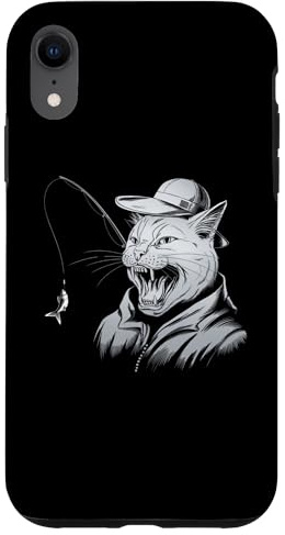 Hülle für iPhone XR Lustige Fischerkatze Retro Angler Kätzchen Outdoor Grafik