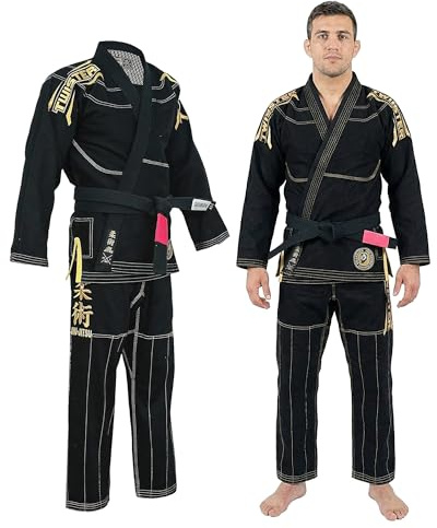Twister Black Mamba Brazilian Jiu Jitsu Gi | Jiu Jitsu Uniform | sanforisiert | BJJ Gi | mit gratis BJJ Gürtel und gratis Gi-Tasche, Schwarz, A4