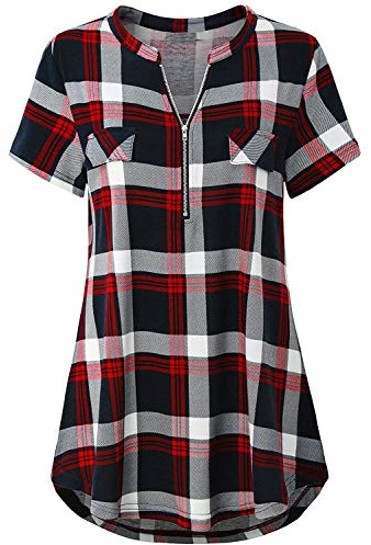 Odosalii Summer Tops for Women UK Short Sleeve Blouse V Neck Check Shirt