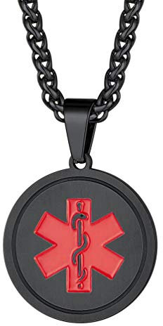 PROSTEEL Joyas Personalizables Collar de Emergencia con Símbolo de Médico Nombre Contacto Información de ID con Caja de Regalo