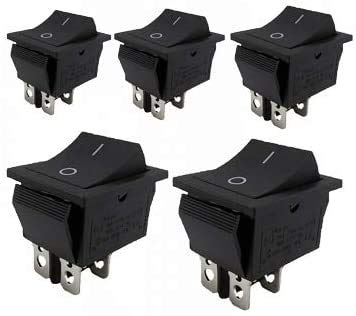 5 Stück Einbau Wippschalter 2 polig (4pin) 16A 250VAC 28.5 * 21.5mm Wippe unbeleuchtet (Schwarze Wippe)