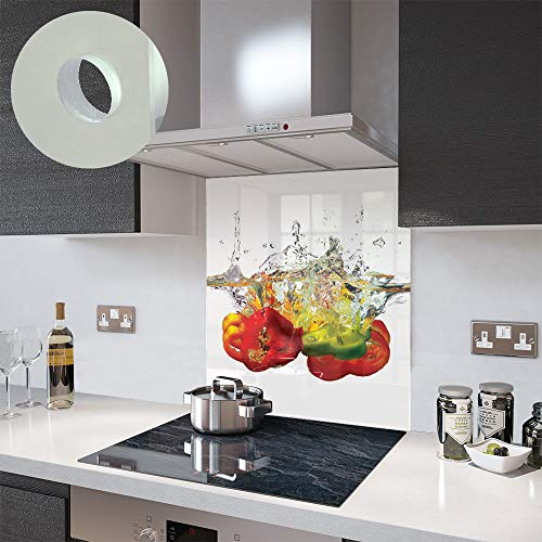 Glass Splashbacks Peppers in Water On White Glass & Accessories - Premier Range in 110cm Wide x 75cm High with Fixing Holes