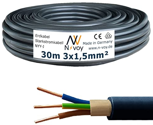 NYY-J 3x1,5 mm² 30m Erdkabel Starkstromkabel in Beton Erdreich nach DIN VDE 0276 M48