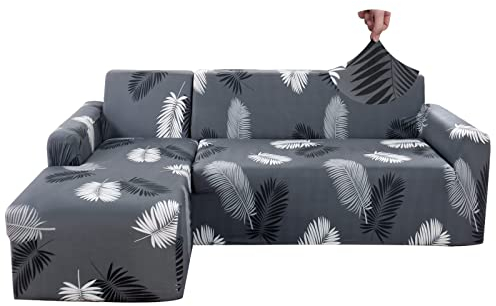 Jaotto Sofa Überwürfe Sofabezug Elastische Spandex Stretch Sofabezüge Couchbezug für L-Form Sofa Universal Waschbar Sofaüberwurf 2er Antirutsch(3 Sitzer+3 Sitzer,Graue Feder)