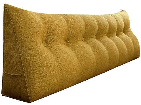 VERCART Rückenkissen Lang Keilkissen Lendenkissen Stützkissen für Bett Sofa Couch Gepolstert Kopfteil Lesekissen Große Kissen Nackenstützkissen Leinen Polyester Gelb 200cm, B0B3MFKJ99
