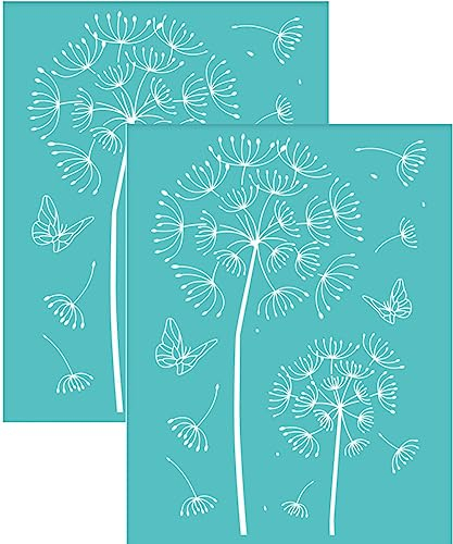 OLYCRAFT 2 Stück 14x19.5cm Löwenzahn-Siebdruckschablone Selbstklebende Siebdruckschablone Wiederverwendbare waschbare Schmetterlingsnetz-Transferschablone zum Malen auf Holz T-Shirts Taschen