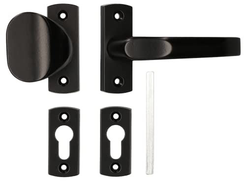 KOTARBAU® Jeu de poignée 125 mm + bouton de 65 mm avec rosaces pour cylindre profilé pour portails et portails - Noir