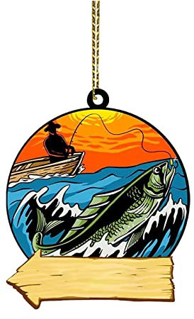 Personalisierte Green Bass Fish Forellenflache 2D Weihnachtsschmuck Baumschmuck Rückspiegel Zubehör Mini Weihnachtsschmuck Heizpilz Elektrisch Mit Tisch (I-2, One Size)