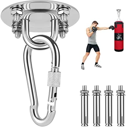 flintronic Gancio per Soffitto, 1 Pezzi con 4 Viti, SUS304 Acciaio Inossidabile, capacità di Carico Fino a 400KG, Kit per Appendere l'altalena Multifunzione per Altalena, Amaca, Yoga, Sacco da Boxe