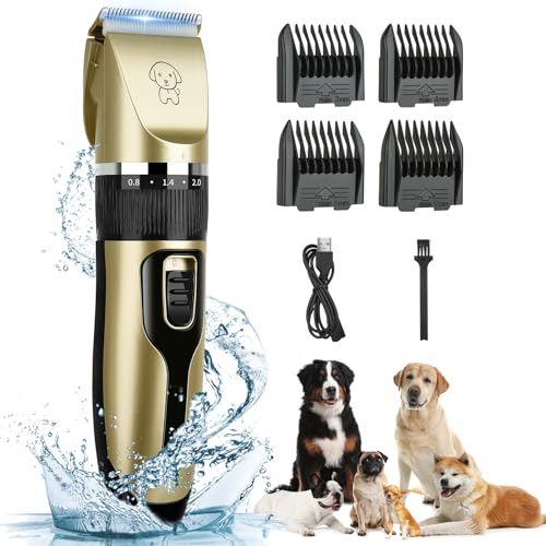 Timiyou Maquina Cortar Pelo Perros, Cortapelos Perros, Ruido Bajo,Inalámbrico Maquina de Cortar Pelo para Perros, Cortadora Para Gatos, Mascotas, Para largo y Pelo Grues