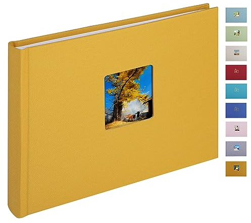 1DOT2 Leinen Fotoalbum, Fotobuch zum Selbstgestalten und Einkleben (24x17 cm, 40 Seiten, Indisches Gelb)