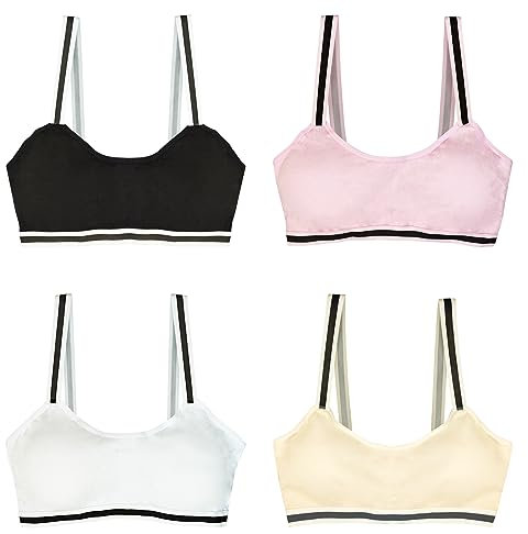 MRCC 6er Pack Mädchen Bustier Trainings-BH Nahtloser Sport-BH Gepolstert Ohne Bügel Büstenhalter abnehmbaren Pads Mehrfarbiges (152-164, 4er Pack Modell 1)