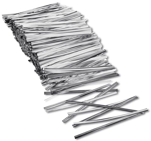 Bremorou Pack of 1000 Twist Ties Metallic Ties Closure for Bags Gold Ties Bag Clips Sealing Strips for Bakery Candy Bags Cookies Chocolate (Silver, 3.9 inches)