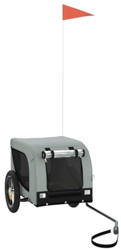 vidaXL Fahrradanhänger für Hunde, Hundeanhänger mit Reflektoren Flagge, Hundetransporter Maximale Belastbarkeit 30kg, Grau Schwarz Oxford-Gewebe Eisen