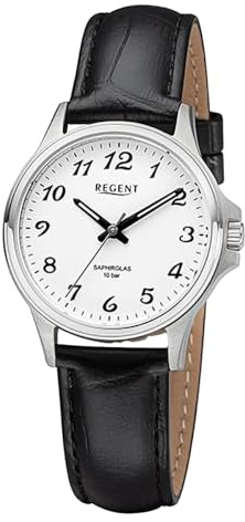 REGENT Damen Armbanduhr Analog Lederarmband schwarz URF1456 Analoguhr