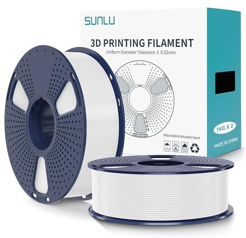 SUNLU PLA+2.0 Filament 1.75mm 2KG, Upgrade PLA Plus 3D Drucker Filament, Stärker und robuster, High Speed PLA+ Filament, Maßgenauigkeit +/-0.02mm, 1KG Spule, 2KG in Total, Weiß+Weiß