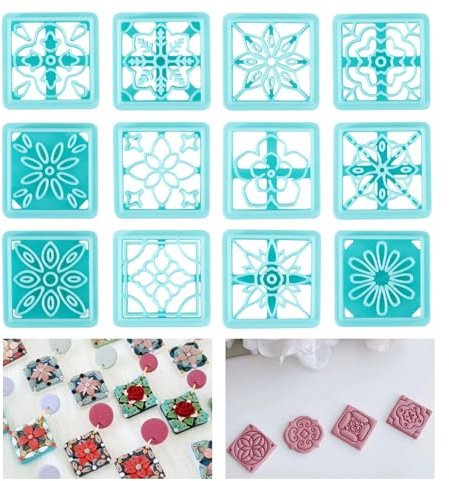 ORIGACH 12 Stück Polymer Ton Ausstecher, Blumenfliese Ton Schneider Zur Herstellung von Ohrringen Modelliermassen-Ausstecher Zur Schmuckherstellung