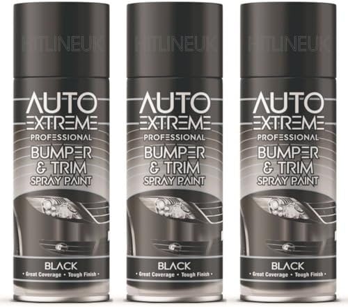 HitlineUK 3 x 400ML BLACK PLASTIC BUMPER & TRIM SPRAY CAN RESTORER CAR BIKE AUTO PAINT