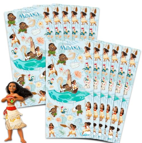 Vaiana-Aufkleber, Gastgeschenke für Mädchen und Kinder, 12 Stück | Disney Prinzessinnen-Aufkleberbögen für Kindergeburtstage, Partytüten – Vaiana-Partyzubehör