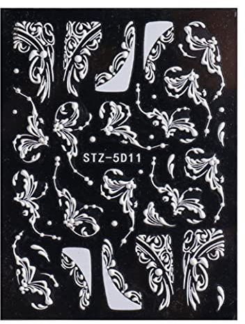 Flower Nail Stickers 5D Lace Engraved Nail Decal Self Adhesive Carving DIY Nail Art Style 3, Flower Nail Stickers