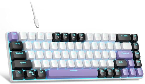 MageGee Portable 60% Gaming Mechanical Keyboard, Minimalist MK-Box RGB Backlit Compact 68 Keys Wired Office Keyboard with Red Switch for Windows Laptop PC Mac Convenient(Black White Purple)