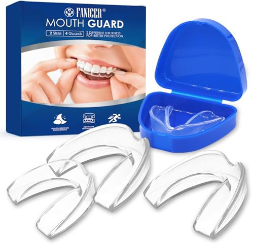 4 Stück Knirscherschiene Für Nacht, Mundschutz zum Zähneknirschen, 2 Größen Aufbissschienen, Zahnschiene Knirschen Unterkiefer, Zubeißschutz für die Zähne, Bringen Ruhigen Schlaf