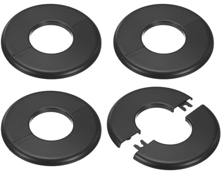 M METERXITY 4er-Pack Wand-Split-Flansch ABS für Wasserrohr/Armatur Schwarz | Runde Selbstklebende Abdeckplatten, Für 1, 6 Zoll / 40 mm Außendurchmesser Rohr