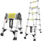 4+5 Step Aluminum Telescopic Ladder, Automatic Locking,Free Height Adjustment,Max. Load 150kg,Multi-Purpose Ladder for Garden, Indoor, Home