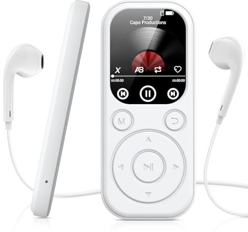 128GB Lettore MP3 con Bluetooth 5.4, Lettore Musicale con Radio FM, Registratore Vocale, Suono HiFi, Funzione E-book, Auricolari Inclusi (Bianco)