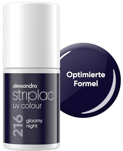 alessandro Striplac Peel-Off UV Gel Nagellack, Gloomy Night, 6,5ml | Hochpigmentierter UV Gel Nagellack, bis zu 15 Tage Halt, kratzfest, acetonfrei & abziehbar, HEMA-frei & vegan