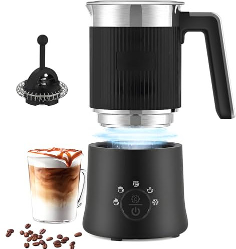 5-in-1 Detachable Milk Frother and Steamer, Dishwasher Safe Automatic Foamer, Large Capacity for Hot Chocolate, Latte, Cappuccino, Creates Hot & Cold Foam