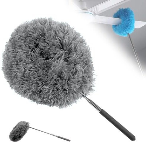 Plumeau Telescopique, 2025 Nouveau Microfibre Plumeau Poussière Lavable Balai Toile d'Araignée pour Ventilateur, Plafonds, Meubles, Stores, Voitures, Nettoyage Ménager (Gris)