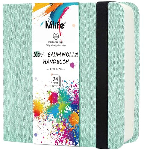 Mlife Fyrkantigt Dubbelsidigt Skissblock I Akvarellpapper, 100% Bomull, 300 G/M², Syrafritt, Akvarellblock Perfekt För Konstälskare, Vuxna Och Studenter, 12,5 X 12,5 Cm, Turkos