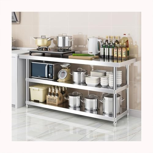 Robuste Edelstahl-Werkbank für die Lebensmittelzubereitung, 3-lagig, mit verstärkten Balken und ordentlichem Platz-Design, 99,8 x 39,9 x 80 cm