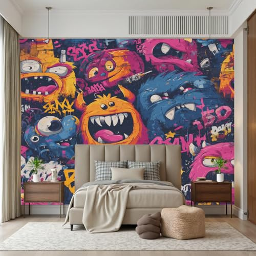 Wlujhia Fototapete Interessant Monster Tapete Fototapeten Hippie Graffiti Vlies Tapeten Vliestapete Wandtapete moderne Wandbild Wand Schlafzimmer Wohnzimmer Wanddeko 416x254 cm