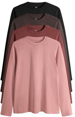 THE SET Damen t Relaxed Fit Langarmshirts, 4er-Pack