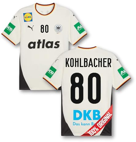 PUMA Original DHB Handball Trikot Herren [Home Euro 2026] Offizielles Handball Trikot [Kohlbacher 80] Sportbekleidung Sport Tshirts Herren Shirt Männer I Gr. L