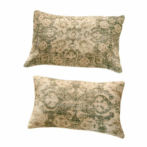 Loberon Kissenhülle 2er Set Calperino, beige/grün | Zwei Größen - Orientalischer Print - Used-Look - Weiche Haptik - Kissenbezüge - Baumwolle - Polyester