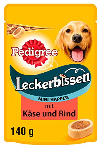 Pedigree Hundesnacks Hundeleckerli Leckerbissen Mini-Happen mit Käse und Rind, 6 Packungen (6 x 140g)
