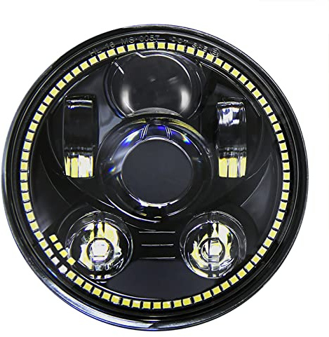 Wisamic 5-3/4 5.75 LED Motorcycle Headlight with Halo DRL Compatible with Harley Davidson Dyna Street Bob Super Wide Glide Low Rider Night Rod Train Softail Deuce Custom Sportster Iron 883 -Black