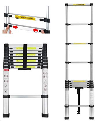 2,6m Aluminium Mehrzweckleiter Teleskopleiter Ausziehbar Leiter Klappleiter Anti-Rutsch Stufen Multifunktionsleiter Trittleiter 150KG Belastbarkeit