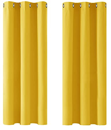 Deconovo Blickdicht Gardinen mit Ösen für Schlafzimmer Thermogardinen Vorhang Blickdicht Thermo gegen Kälte Thermogardine Hitzeschutz Dicke Kälteschutz, 138x107cm(HöhexBreite), Senfgelb, 2er Set