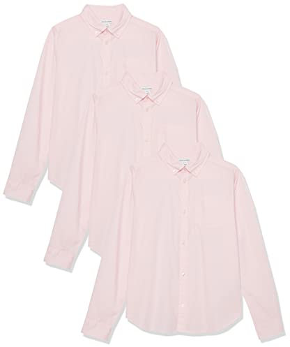 Amazon Essentials Chemises boutonnées en Popeline Extensible à Manches Longues Garçon, Lot de 3, Rose, 9 Ans