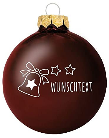 Deitert Weihnachtskugel mit Wunschtext Gravur, Ø 8cm, personalisierte Christbaumkugel aus Glas (glänzend), Individueller Weihnachtsbaumschmuck Namen oder Spruch, Glocke-Motiv, Schoko