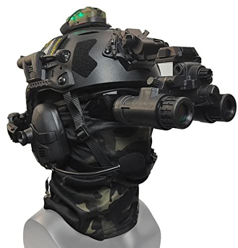 AQzxdc Bluetooth-Headset (Rauschunterdrückung), mit Airsoft-Helm, Schutzbrille, NVG-Modell und NVG-Halterung, Taschenlampe, Blinkendes Licht, für Paintball, Schießen, Jagd,Bk f