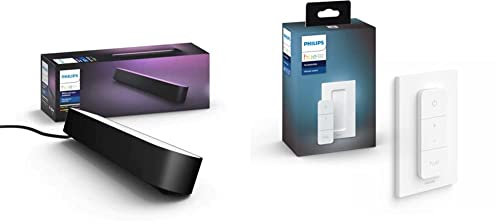 Philips Hue Play White and Colour Ambiance Smart Light Bar Single Pack Base Unit, Black & Smart Wireless Dimmer Switch V2 (Installation-Free, Exclusive for Lights) for Indoor Home Lighting