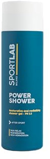 SPORTLAB Milano - POWER SHOWER - Gel doccia ristoratore e rivitalizzante PH 5.5 | Gel doccia corpo e capelli studiato per tutti gli sportivi dopo l'attività fisica, ideale per la piscina | 200ml