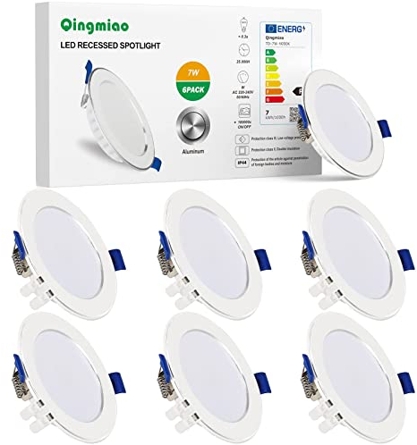 Qingmiao LED Einbaustrahler 230V 7W Kaltweiß 6000K IP44 Einbauleuchten Deckenspots Deckenstrahler, für Badezimmer Küche Wohnzimmer,6er Set